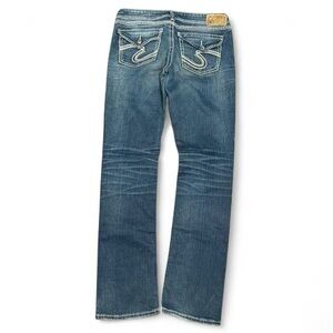 Y2K Silver Flap Embroidered Faded Bootcut Low Rise Jeans